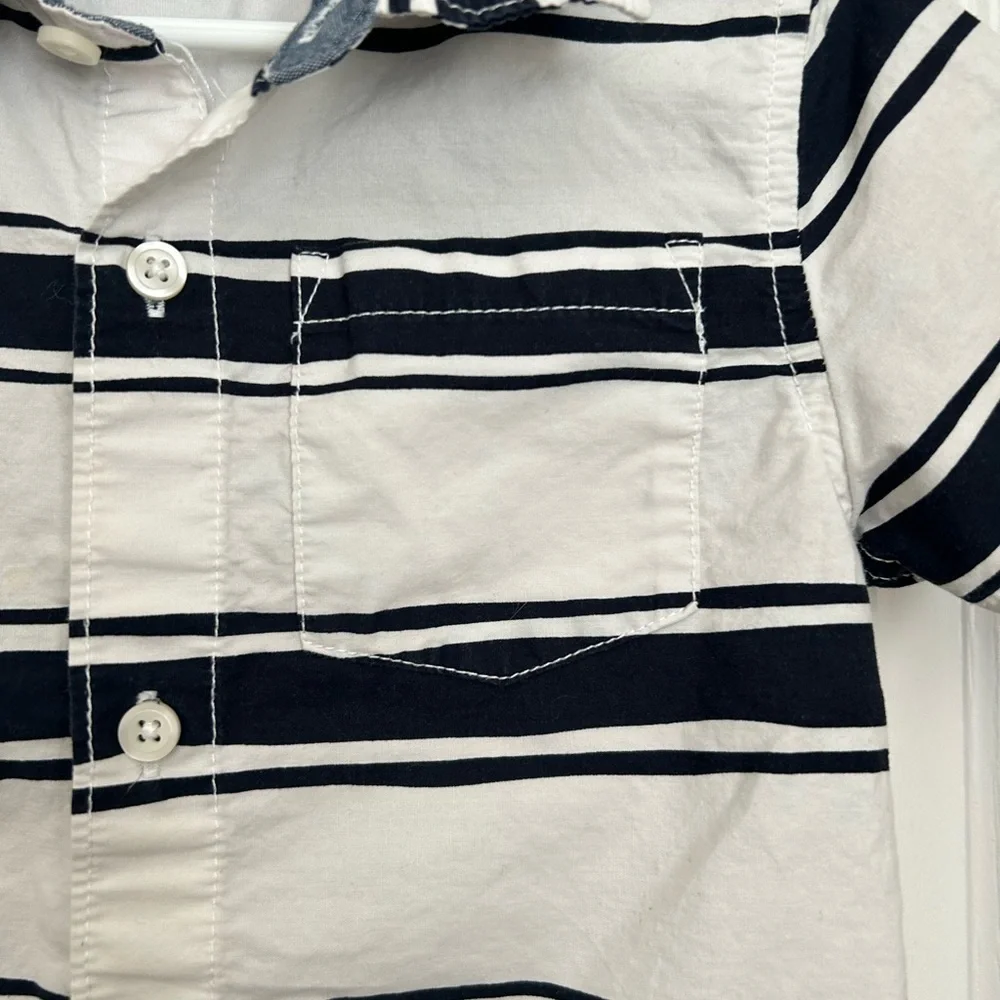 Gymboree Stripe Short Sleeve Button Down Shirt Navy White 3T